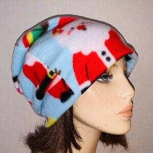 Adult  double layer fleece fold brim Beanie Santa Christmas snowman reindeer